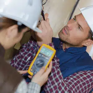 Two electricians test voltage to determine when should you rewire a house safely
