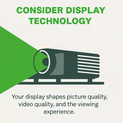 Illustration of a projector emitting light, emphasizing the importance of display technology in home theaters